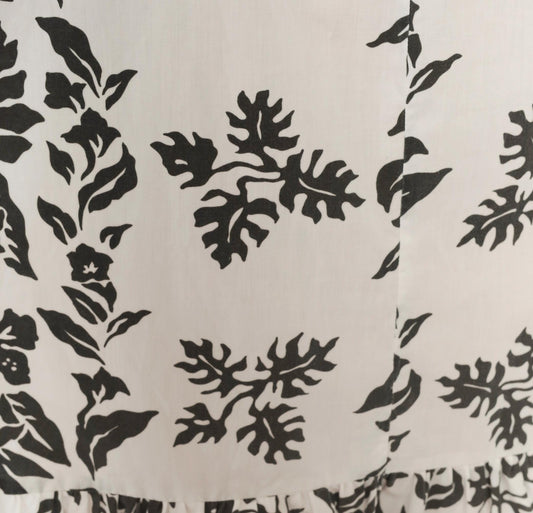90s Nani Liberty House Hawaiian Floral Square Neck Puff Sleeve Dress Black White Small S