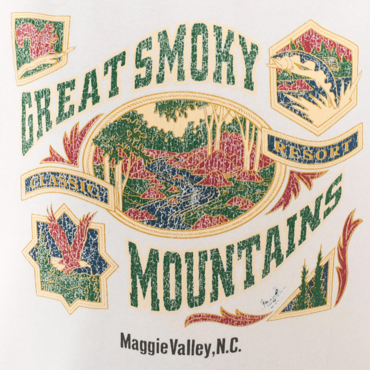90s Great Smoky Mountains Fruit Of The Loom Crewneck Sweatshirt White Medium M