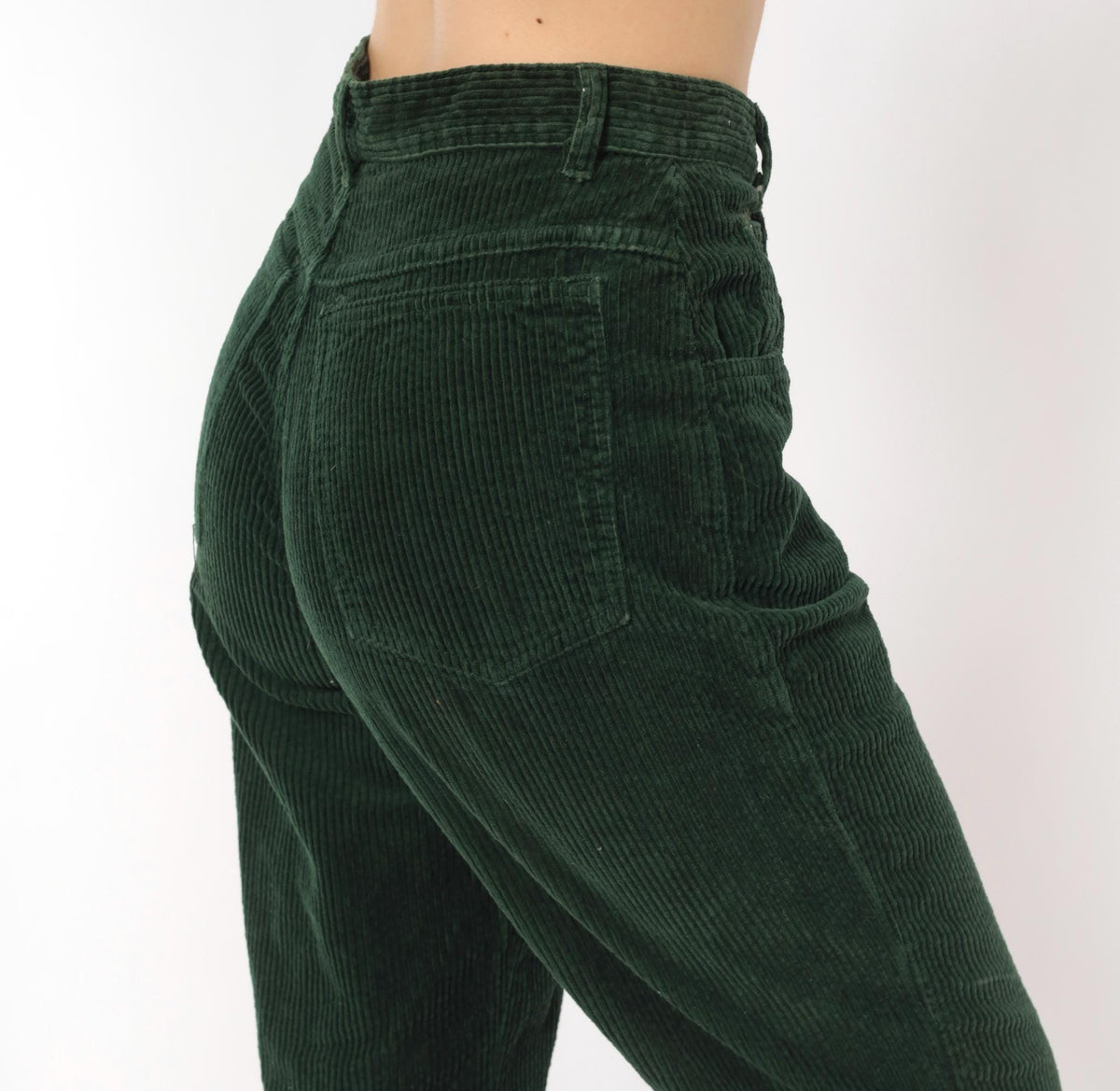 Benetton Emerald Corduroy High-Waist Pants 80s Forest Green Cotton Trousers XS
