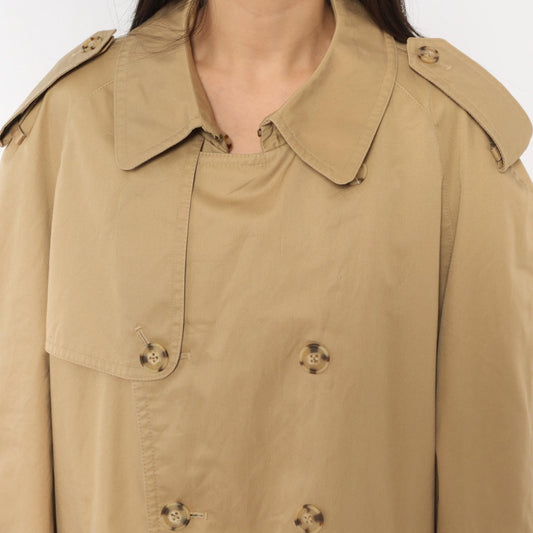 80s Tan Trench Coat Double Breasted Nova Check Lining Mens Medium