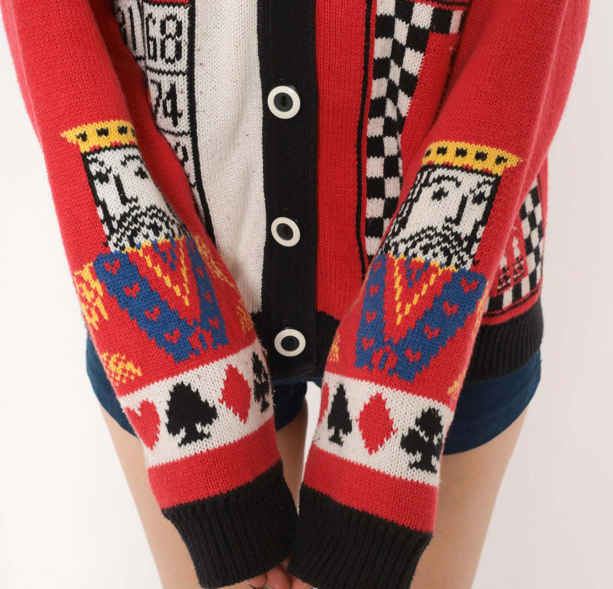90s Casual Corner Cardigan Red Black Game Night Novelty Knit Large L