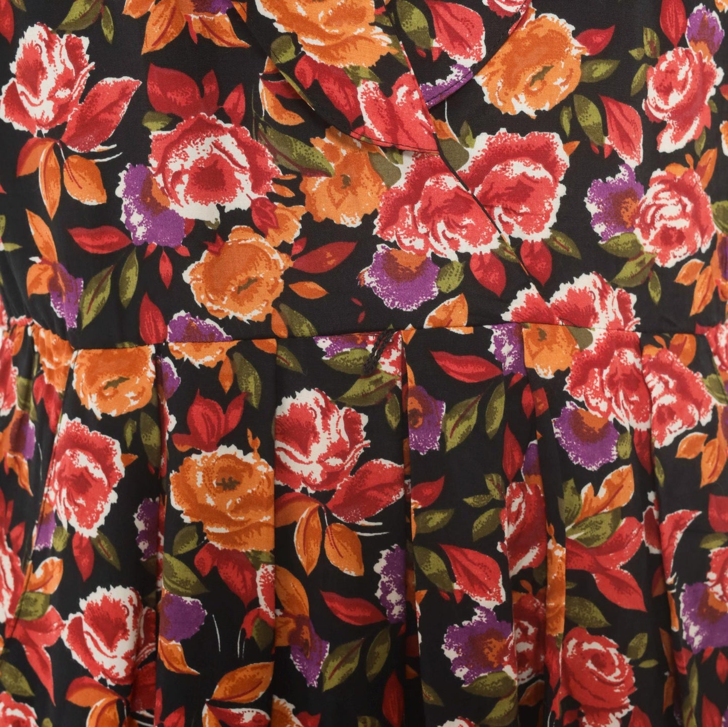 90s R.J. Stevens Floral Wrap Dress Deep V Midi Black Rose Print Large