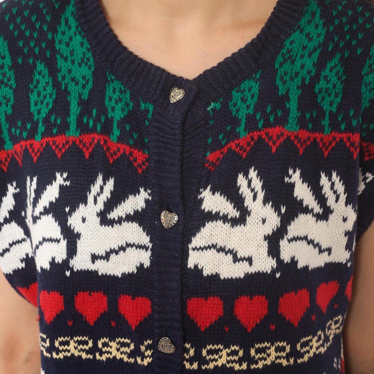 80s Dean's of Scotland Folk Art Sweater Vest Navy Intarsia Knit Medium M