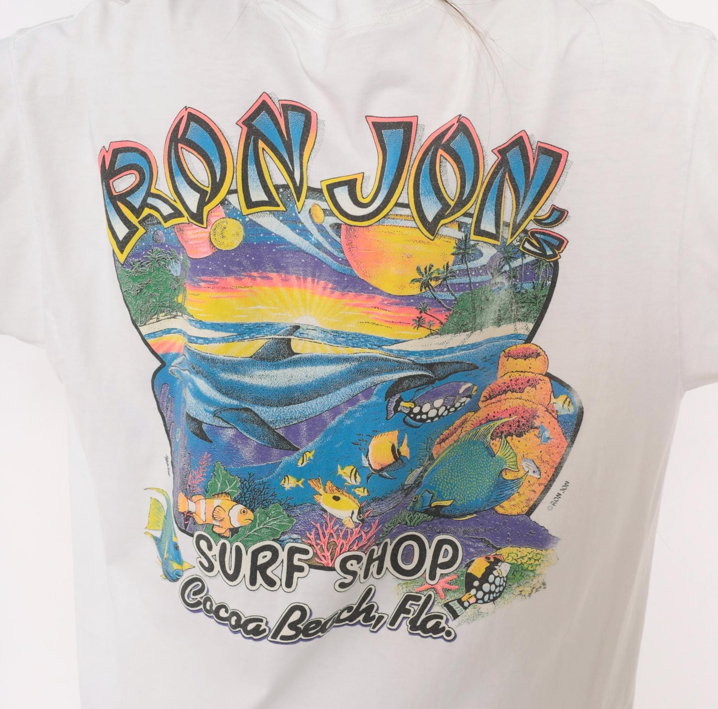 90s Ron Jon Surf Shop Tee White Cotton Graphic Cocoa Beach Large