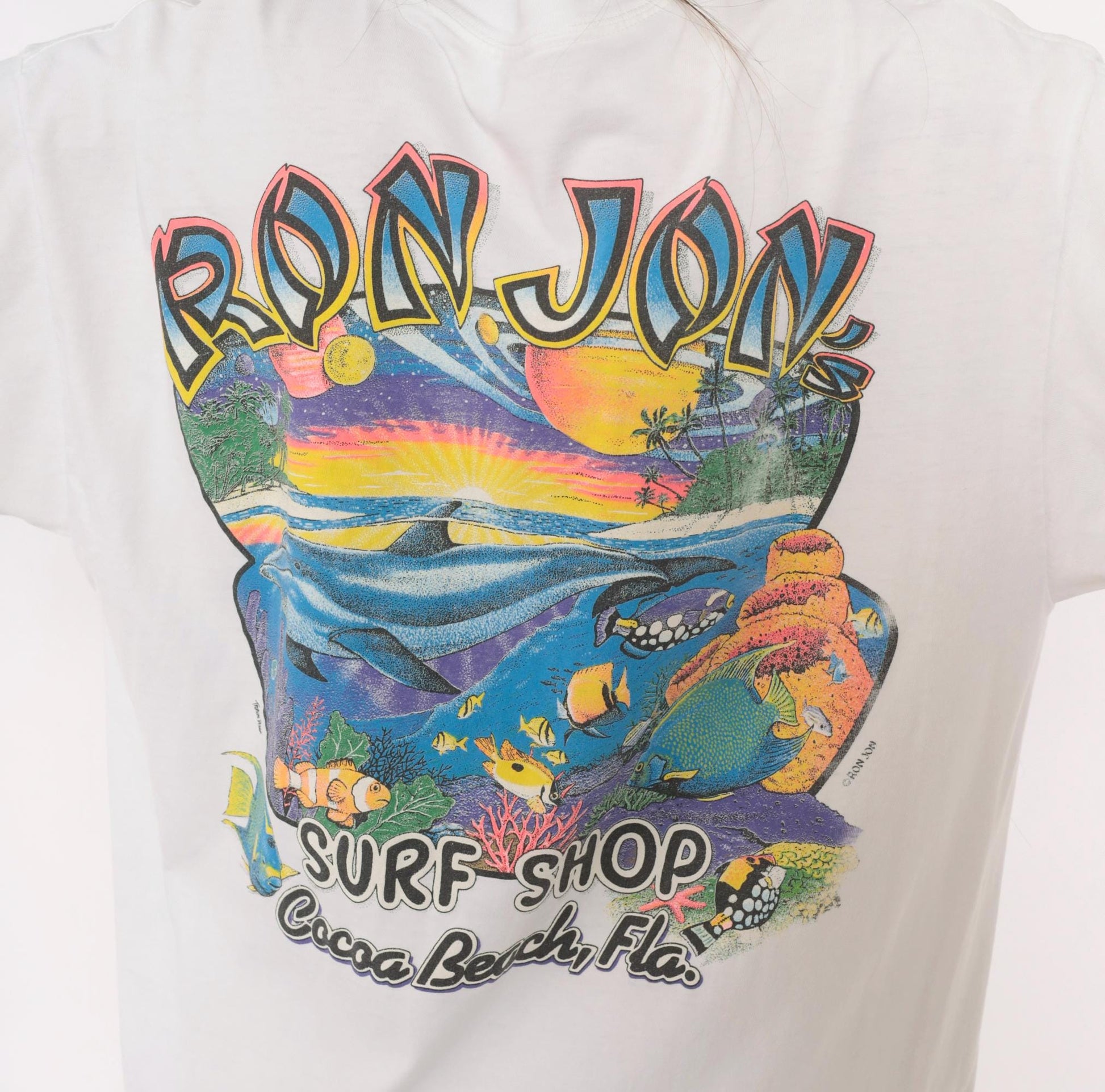 90s Ron Jon Surf Shop Tee White Cotton Graphic Cocoa Beach Large