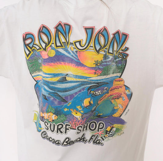 90s Ron Jon Surf Shop Tee White Cotton Graphic Cocoa Beach Large