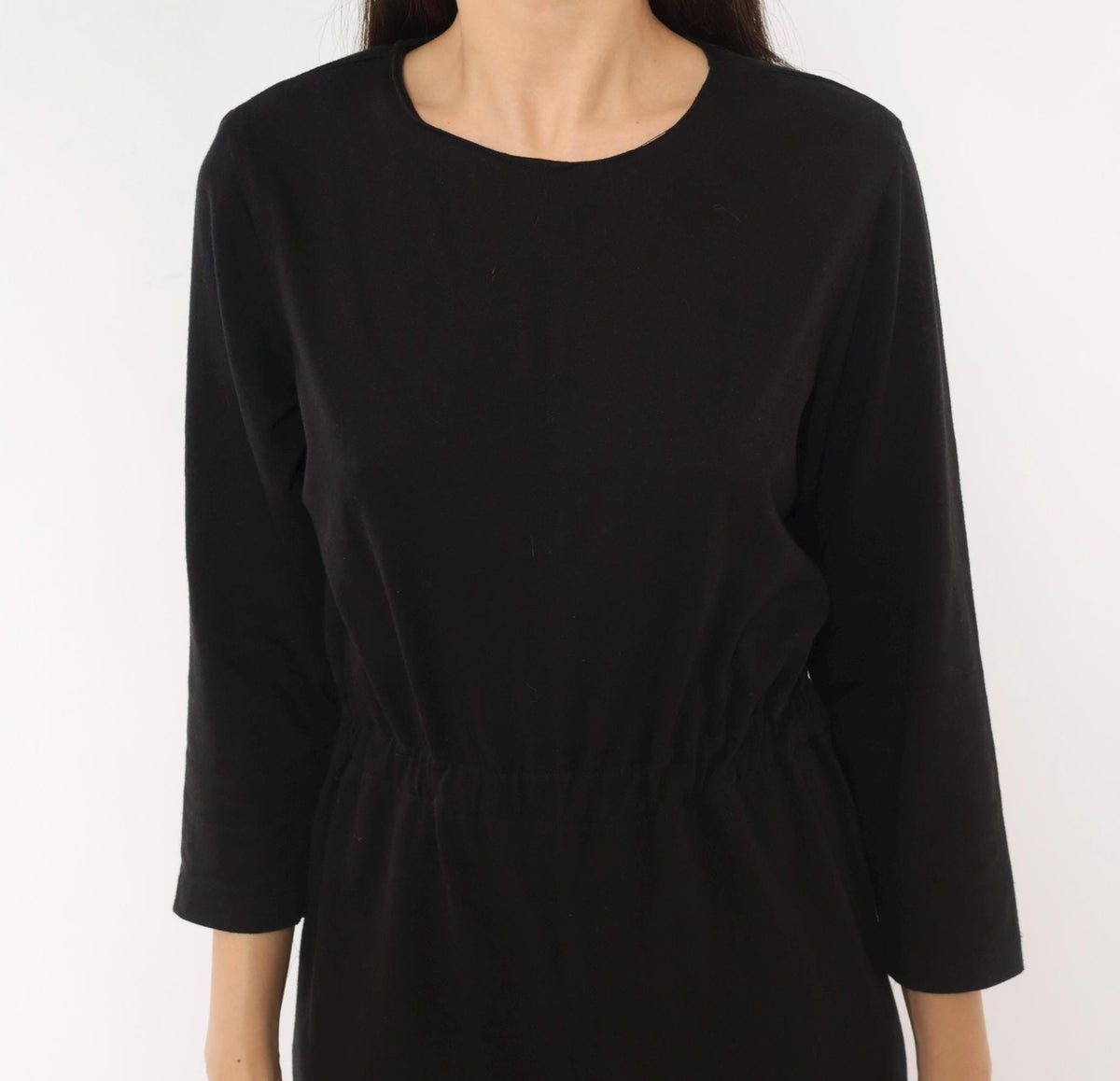 80s Black Jumpsuit Cropped Leg Three Quarter Sleeve Scoop Neck Small
