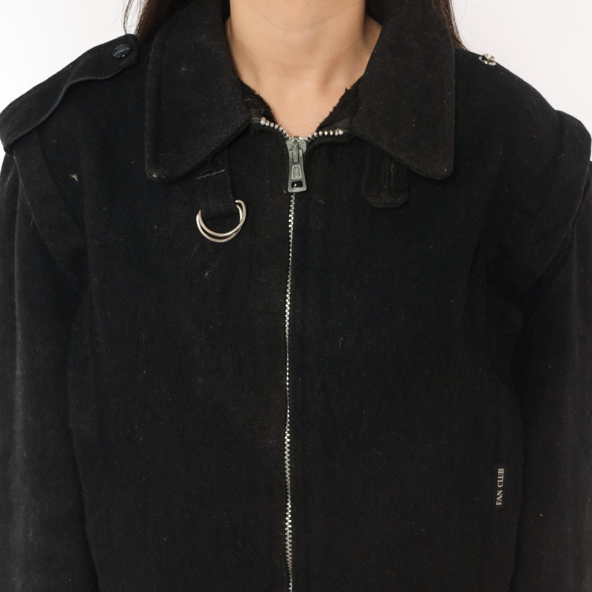 80s Fan Club Wool Blend Bomber Jacket Black Zip Front Mens Small