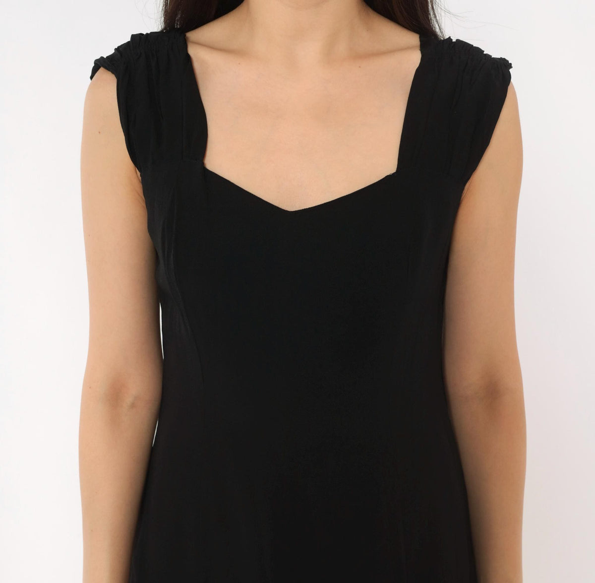 90s Maggy London Black Sweetheart Neckline Dress Cap Sleeve Small