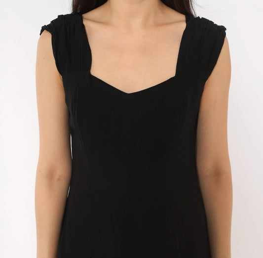 90s Maggy London Black Sweetheart Neckline Dress Cap Sleeve Small