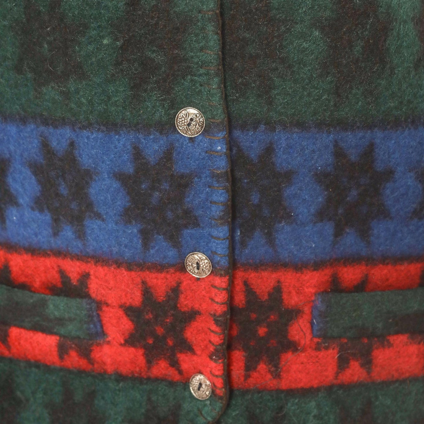 90s Erika Wool Vest Star Pattern Striped Navy Burgundy Forest Green Medium M