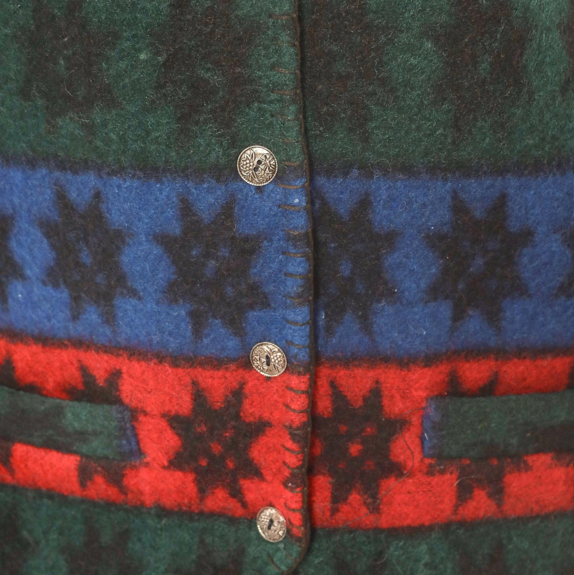 90s Erika Wool Vest Star Pattern Striped Navy Burgundy Forest Green Medium M