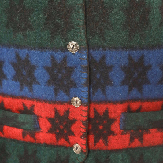 90s Erika Wool Vest Star Pattern Striped Navy Burgundy Forest Green Medium M