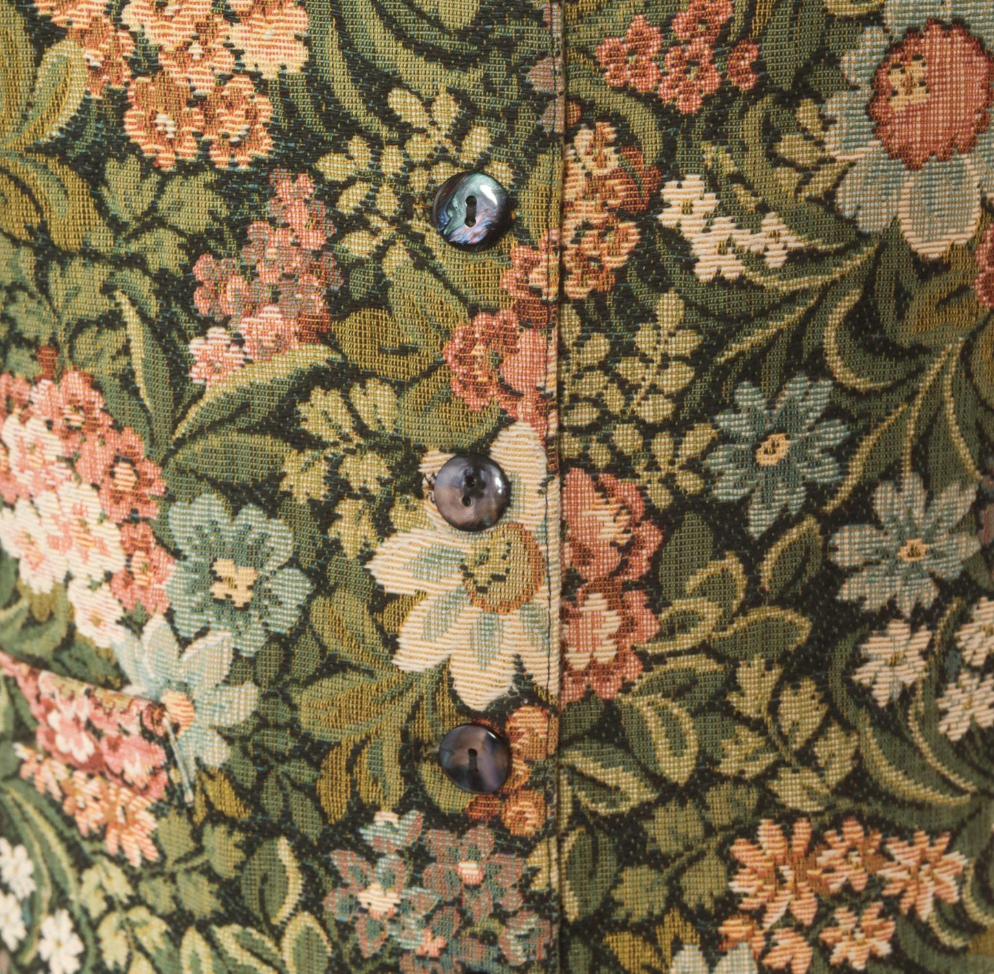 90s Di Di Scott Floral Tapestry Vest Button Front V Neck Olive Green Pink Small