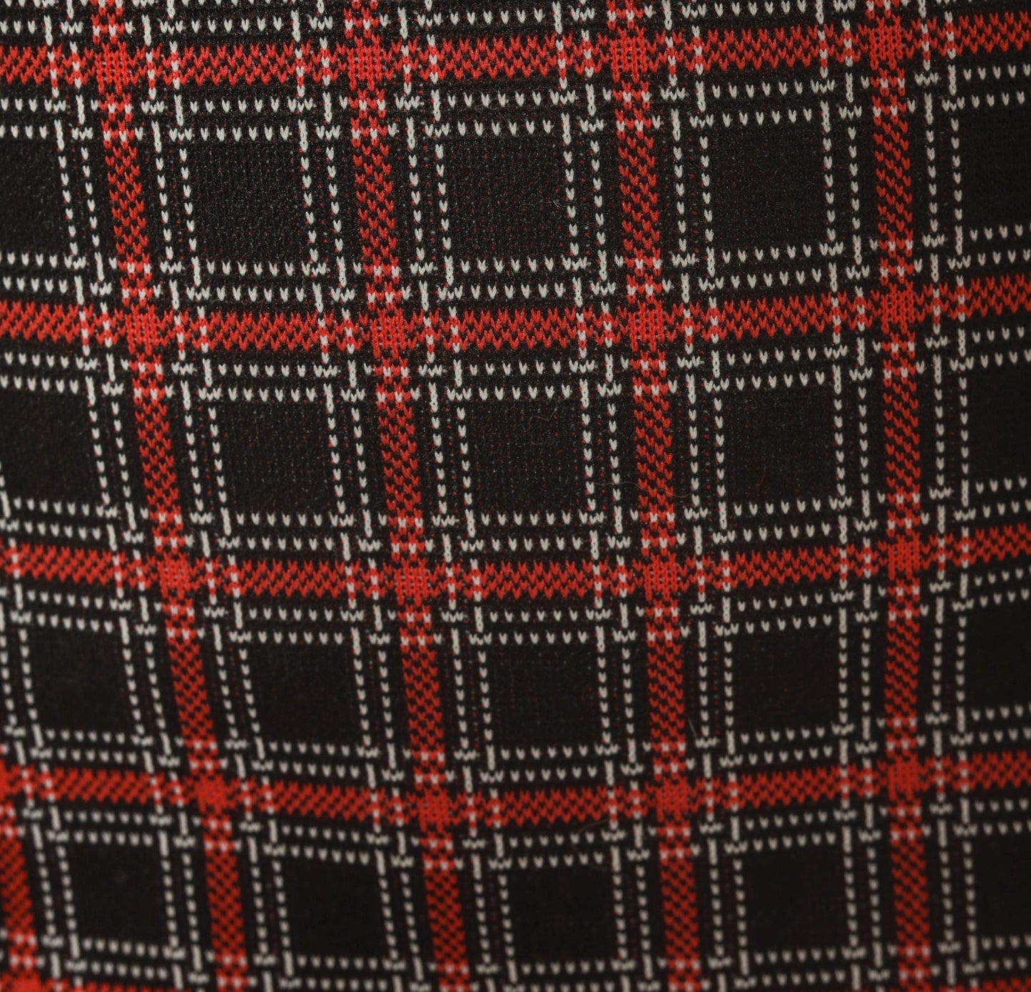 70s Black Red Tartan A-Line Skirt Knee-Length Plaid Preppy Medium