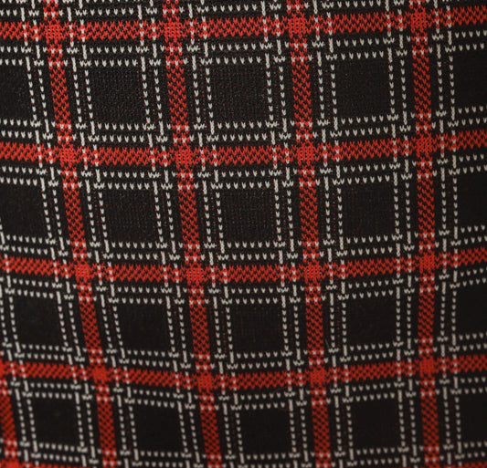 70s Black Red Tartan A-Line Skirt Knee-Length Plaid Preppy Medium