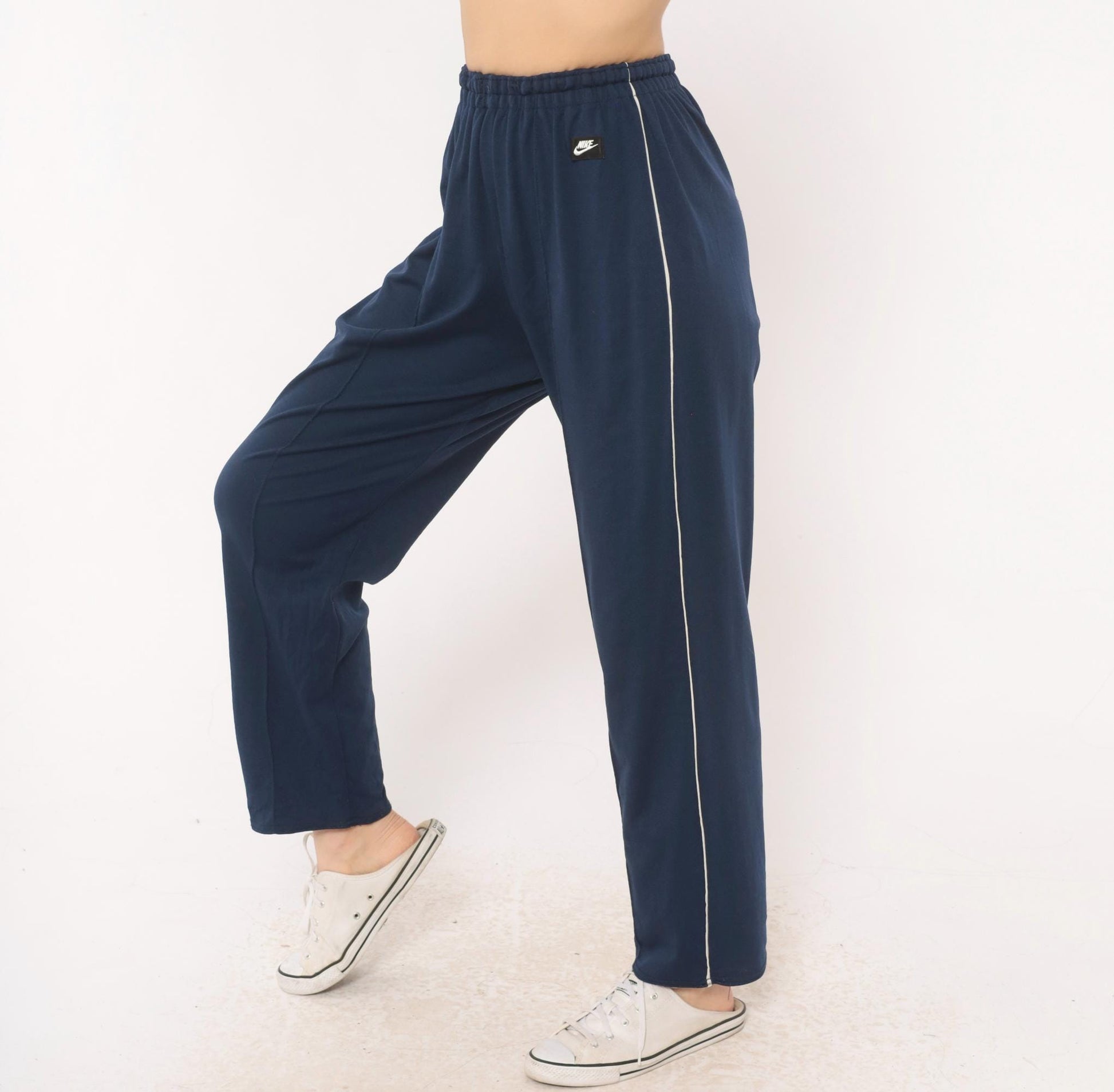2000s Nike Navy Track Pants White Piping Straight Leg Extra Small XS