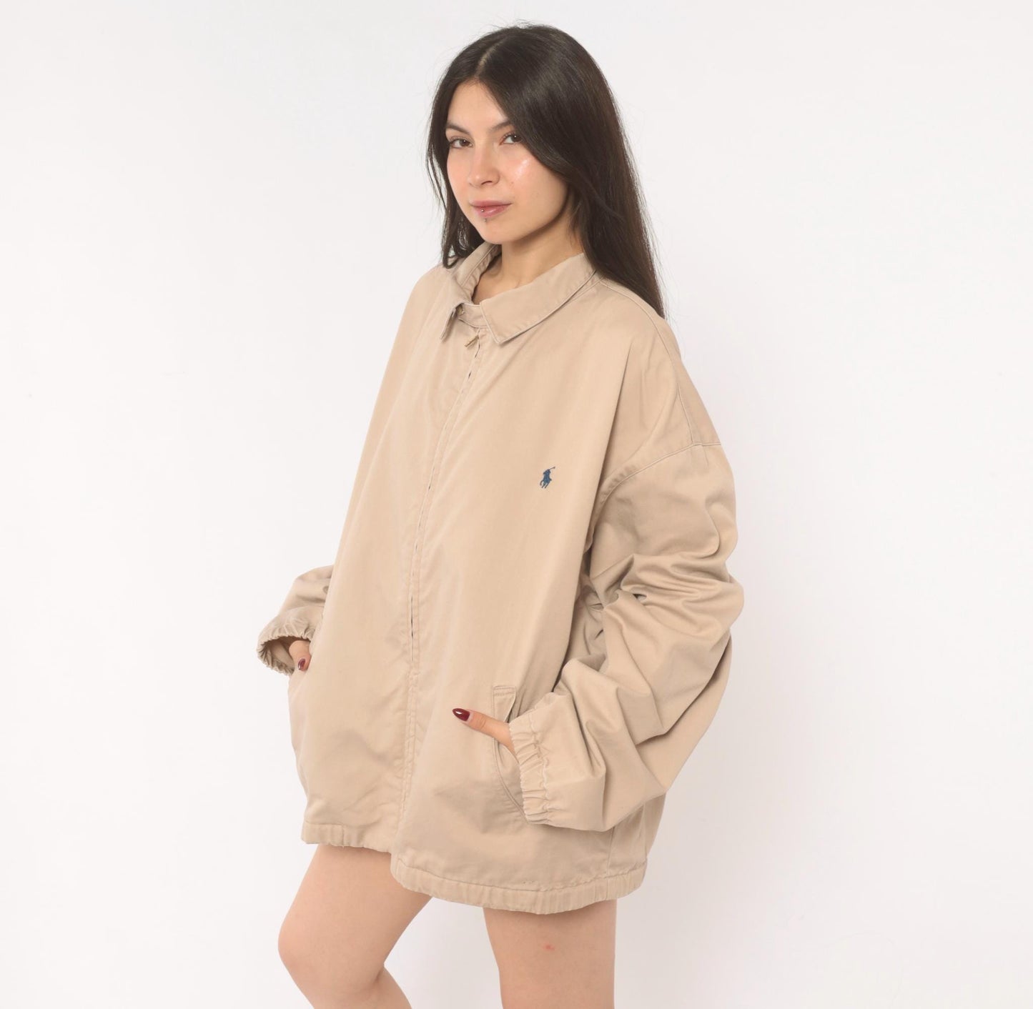 Ralph Lauren Harrington Jacket 90s Tan Cotton Zip Windbreaker XXL