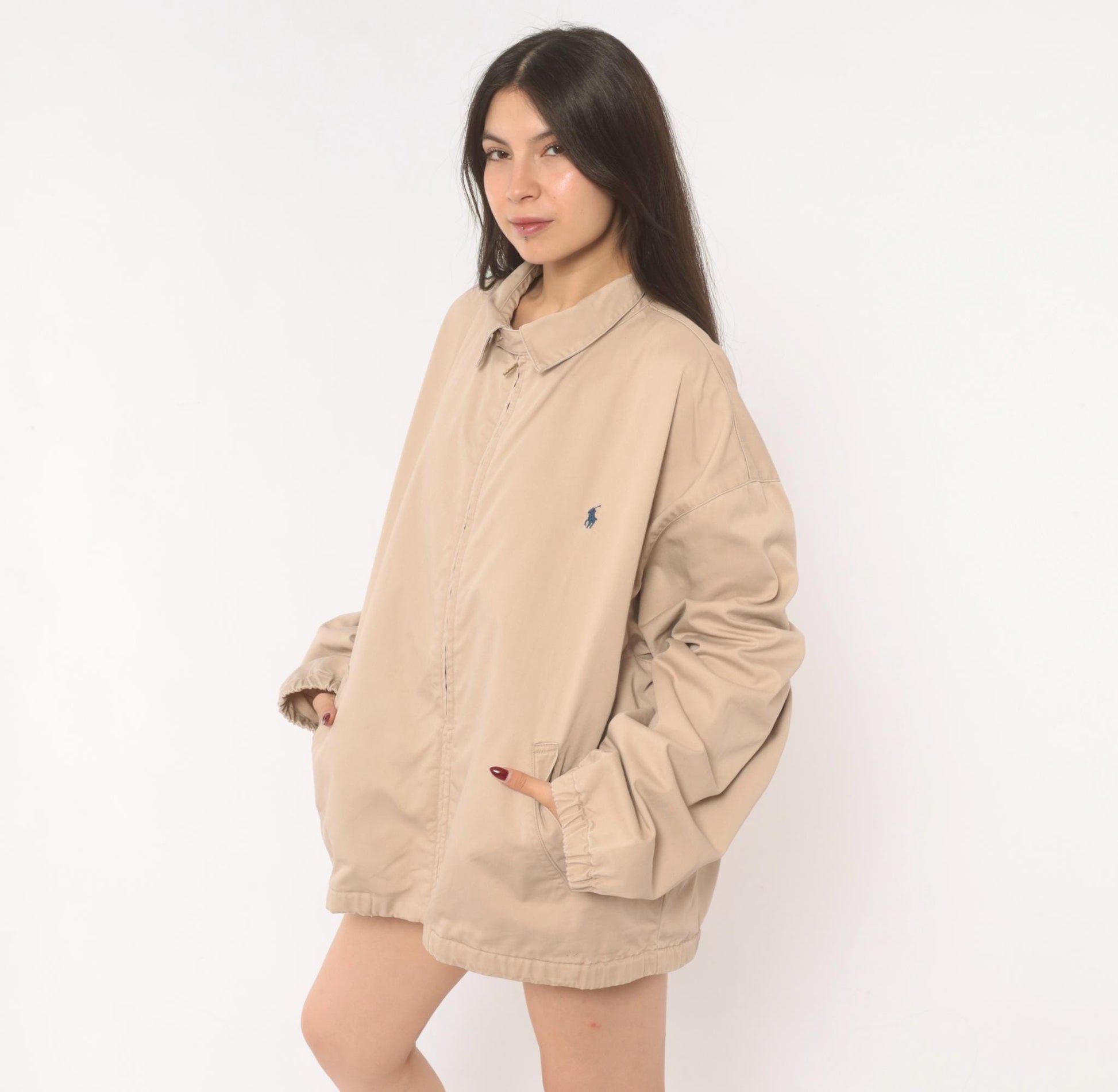Ralph Lauren Harrington Jacket 90s Tan Cotton Zip Windbreaker XXL