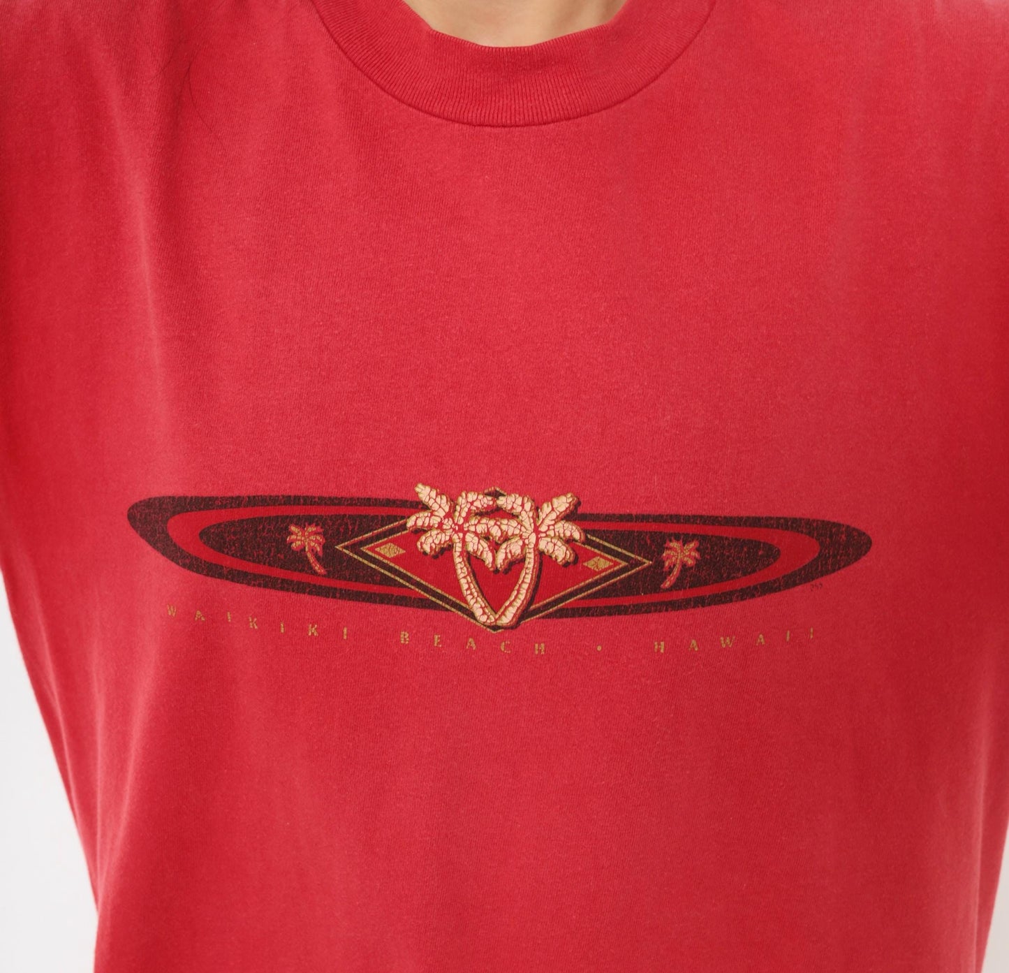 90s Waikiki Beach Hawaii Hanes Tee Red Cotton Palm Tree Graphic Large L