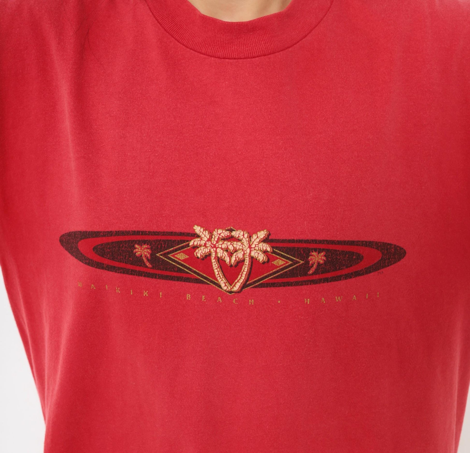 90s Waikiki Beach Hawaii Hanes Tee Red Cotton Palm Tree Graphic Large L