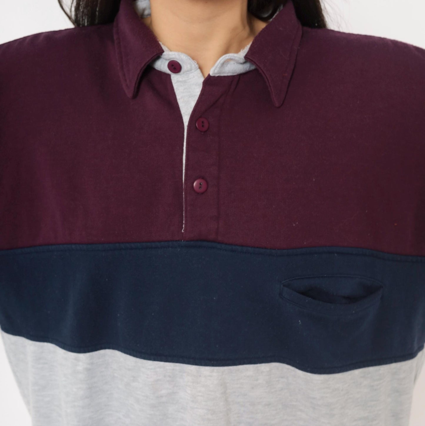 90s Greenline International Color Block Rugby Polo Burgundy Navy Medium
