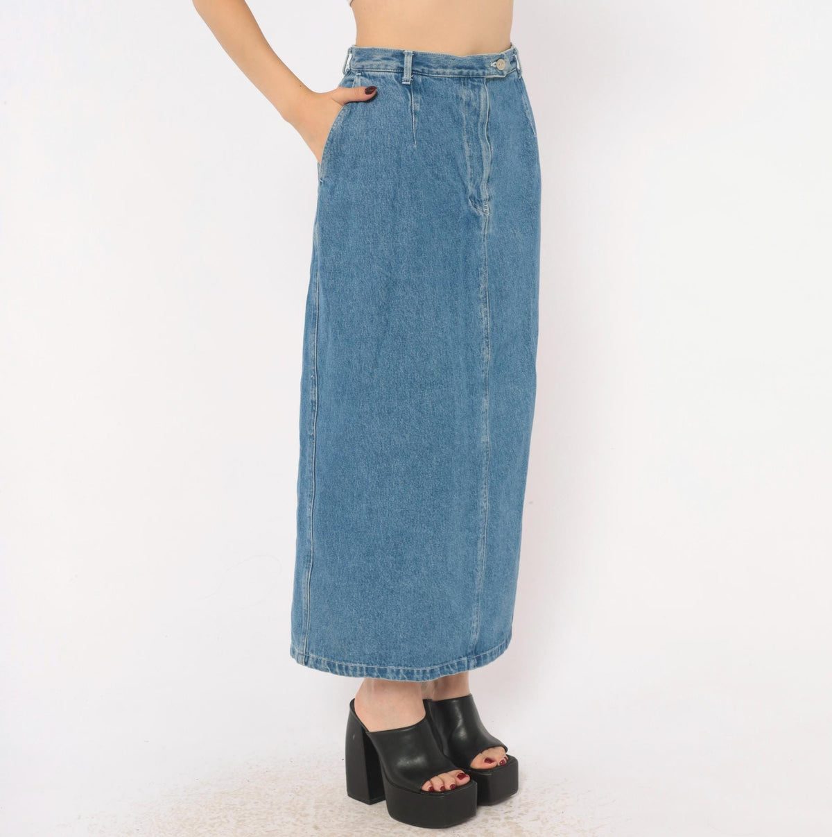 90s Venezia Jeans Denim Maxi Skirt High Waist Blue Cotton Pockets Extra Large XL