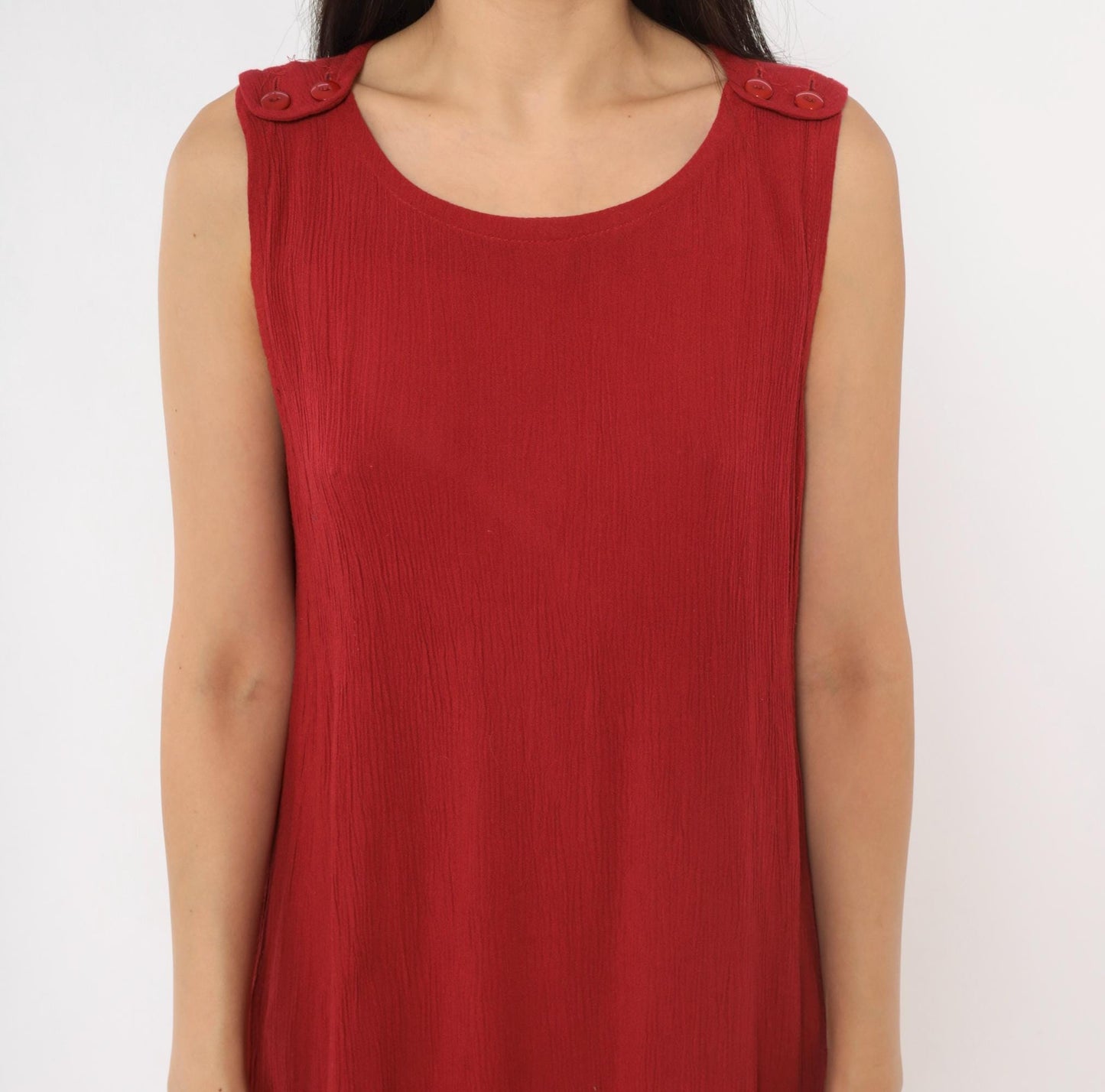 90s Sag Harbor Cranberry Maxi Dress Sleeveless Shoulder Buttons Extra Large
