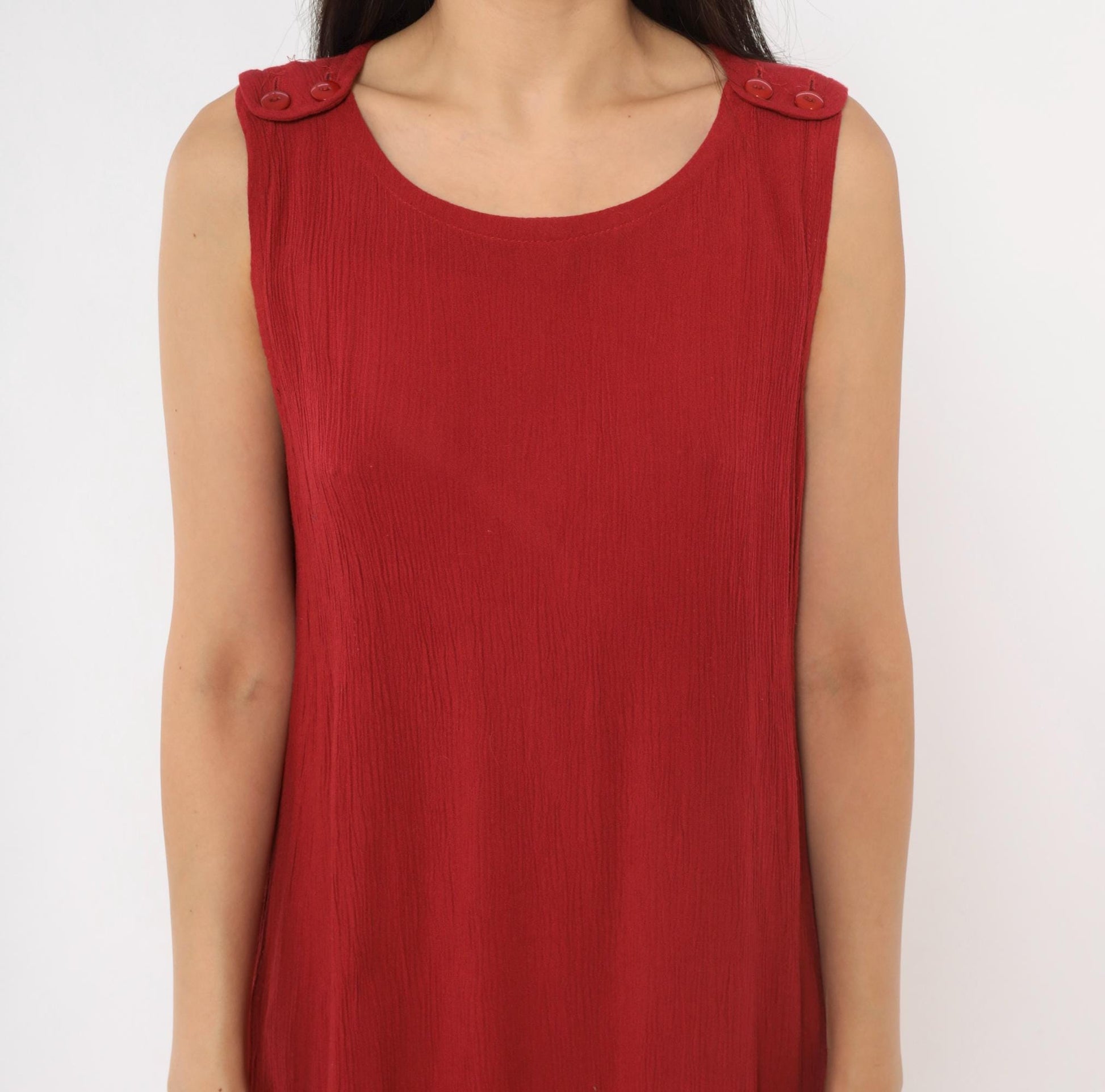 90s Sag Harbor Cranberry Maxi Dress Sleeveless Shoulder Buttons Extra Large