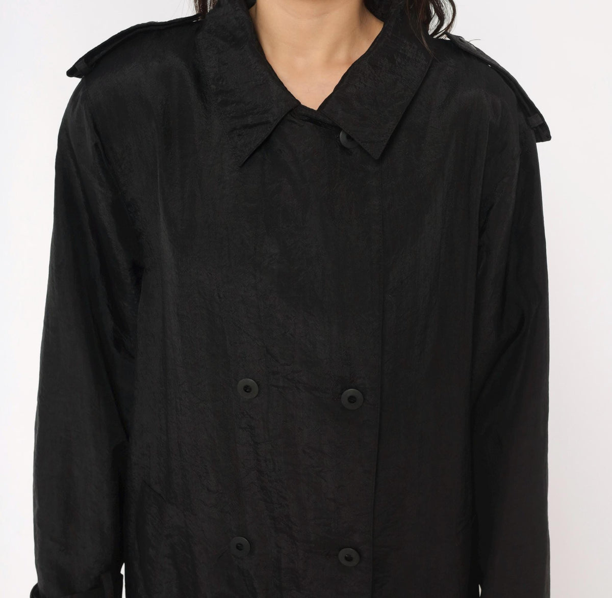 90s Jennifer Chase Black Trench Coat Double Breasted Collared Duster Extra Large XL