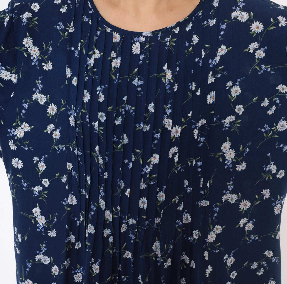 90s Navy Floral Rayon Dress Pintuck Daisy Print Tie Back Ankle Maxi Plus Size 3X