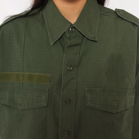 90s Camco Military Shirt Olive Green Button-Up Utility Epaulette Extra Large