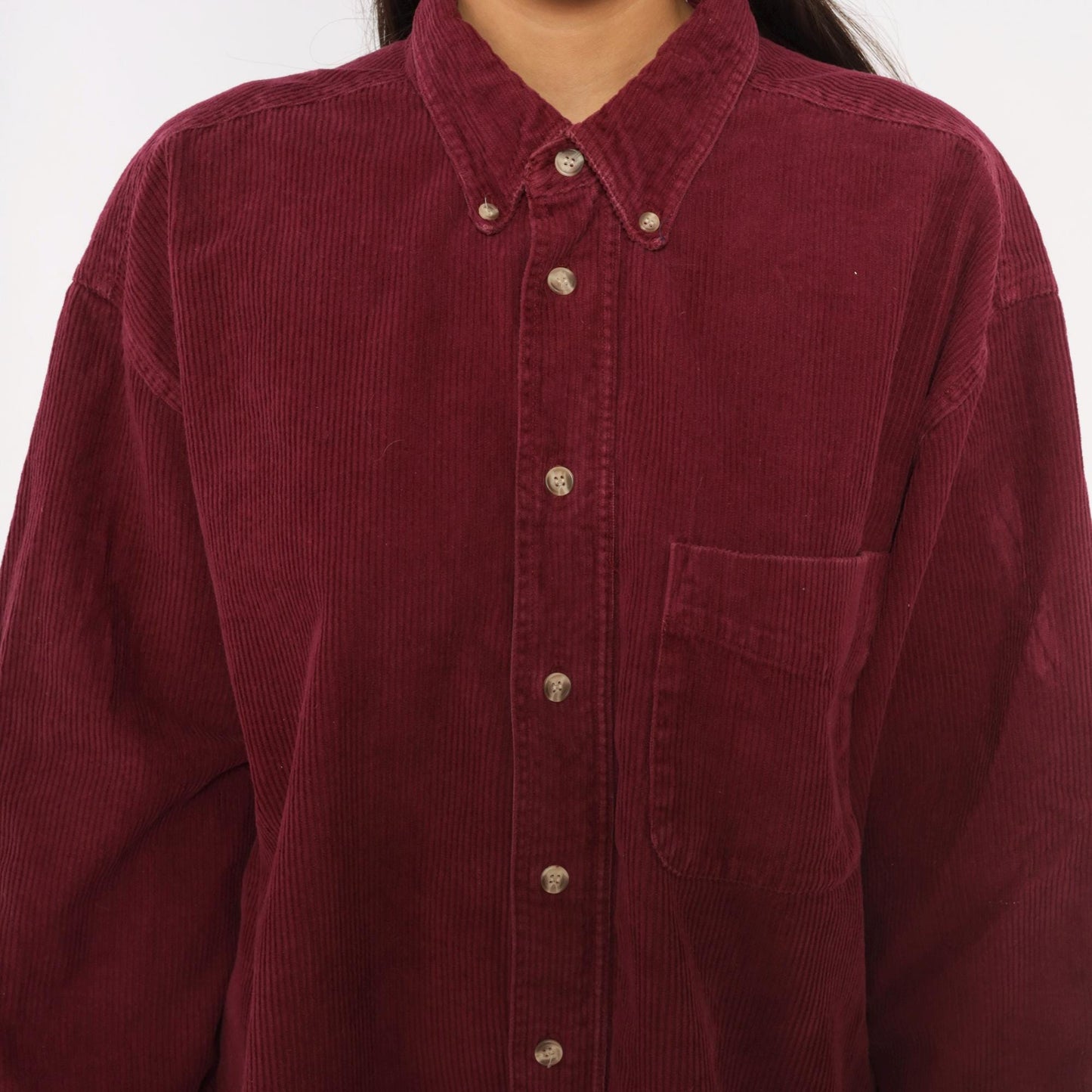 90s Fargo Clothing Burgundy Corduroy Button-Down Shirt Long Sleeve Large L