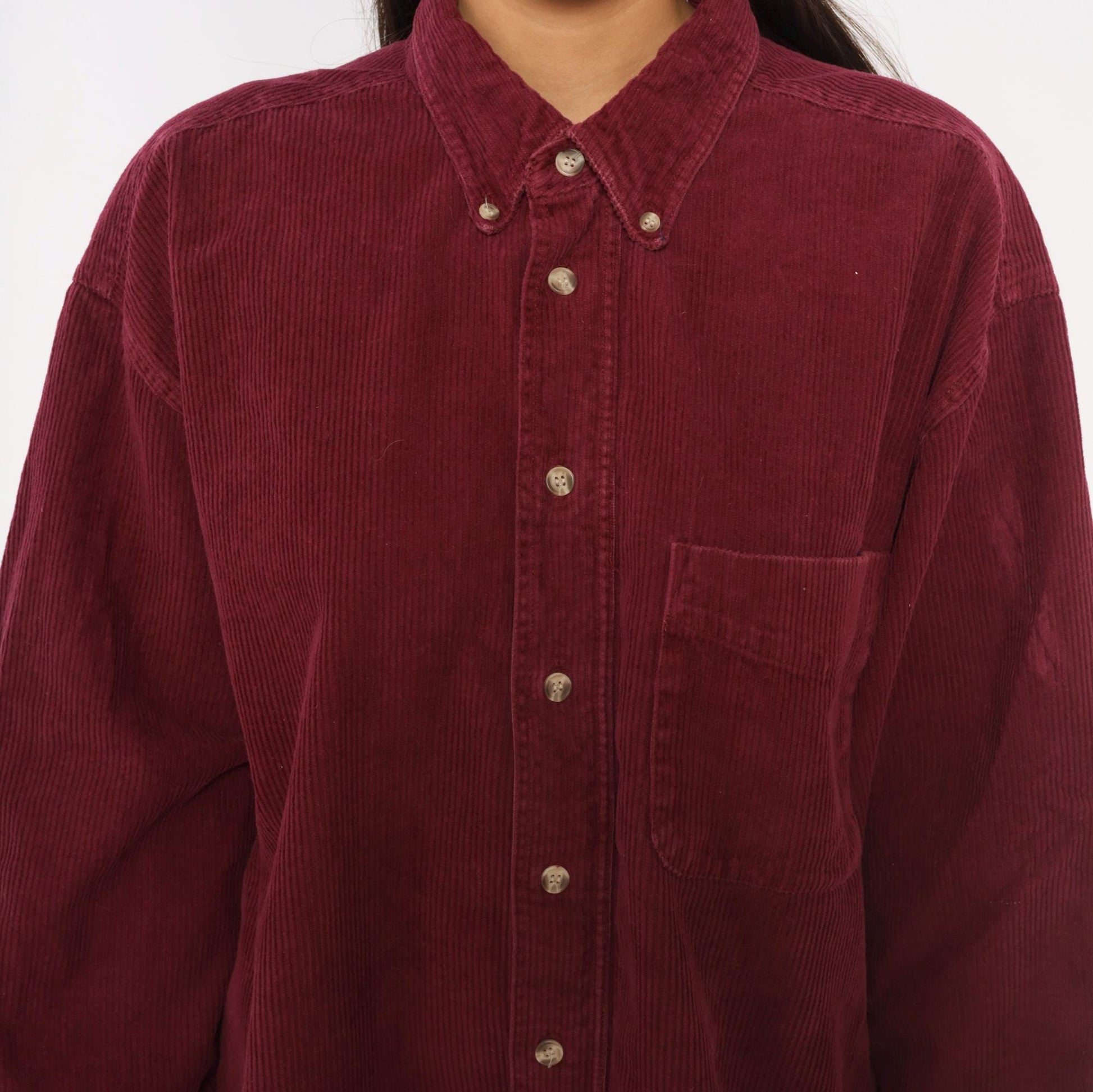 90s Fargo Clothing Burgundy Corduroy Button-Down Shirt Long Sleeve Large L