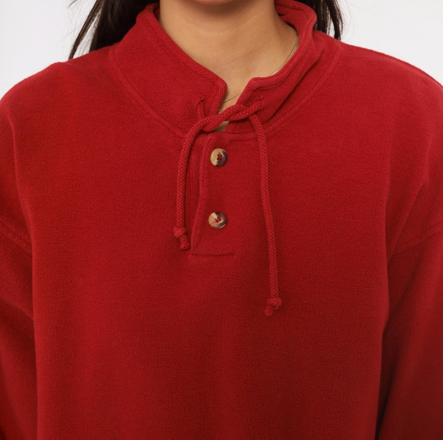 90s Crazy Shirt Cranberry Henley Sweatshirt Cotton Mock Neck Drawstring Large L