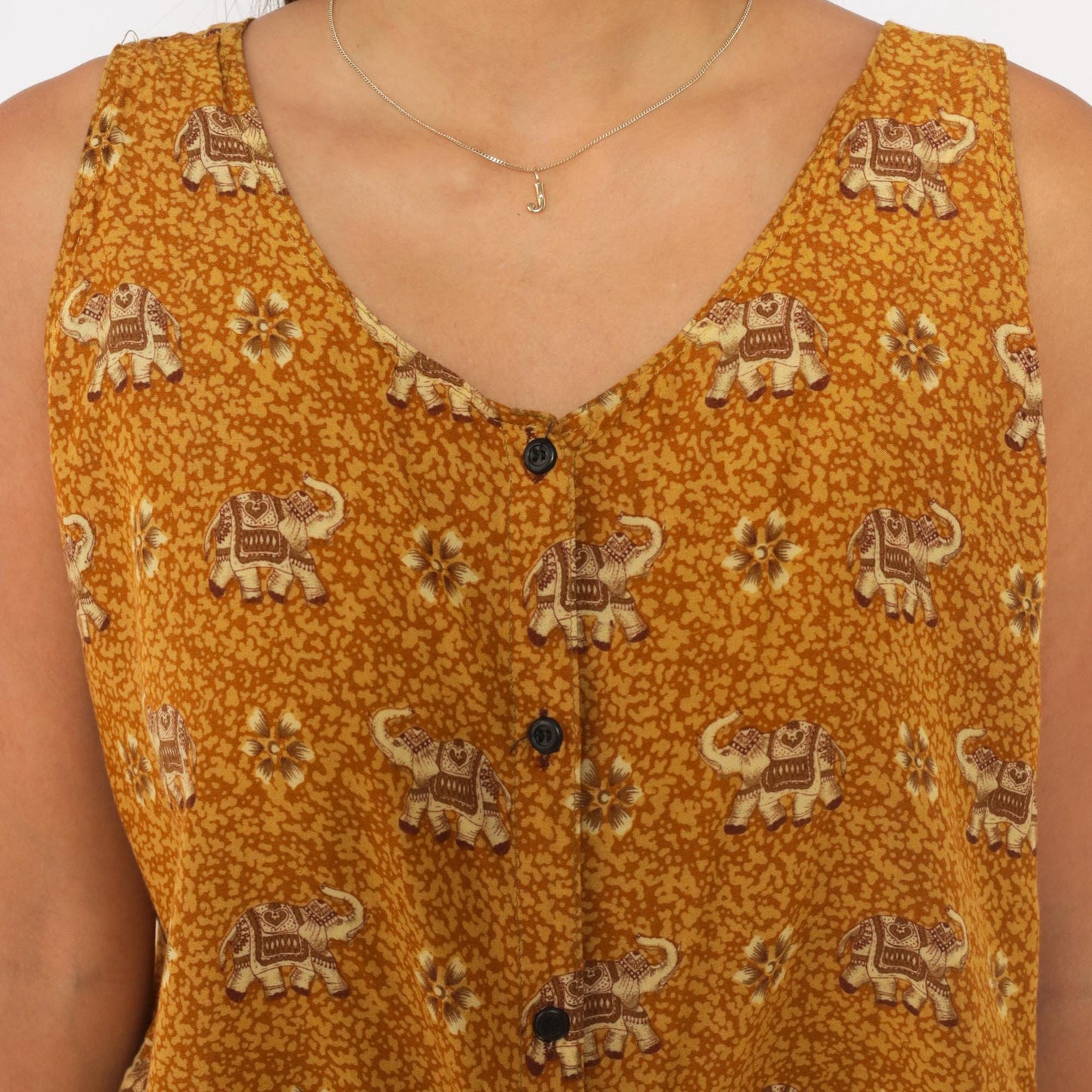 Y2K Dream Island Elephant Print Tank Top Mustard Gold Large L