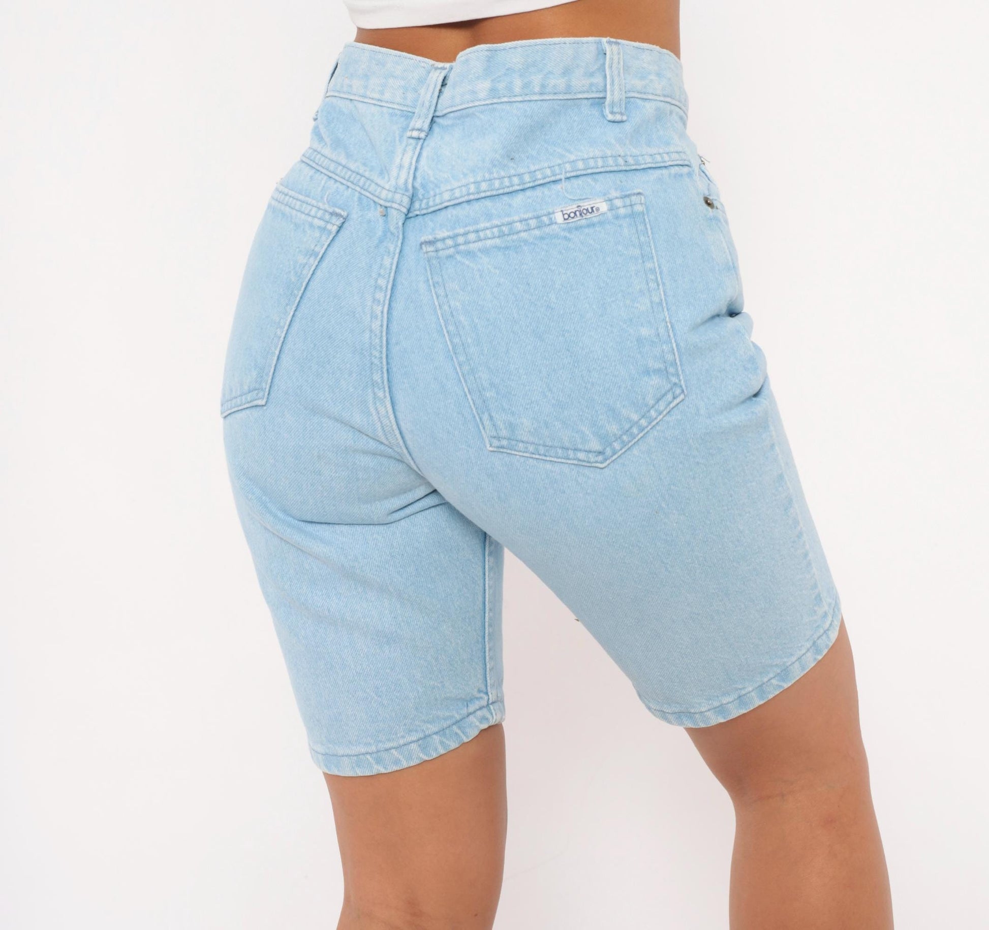90s Bonjour Light Wash Denim Bermuda Shorts High Rise Button Fly Women's 26