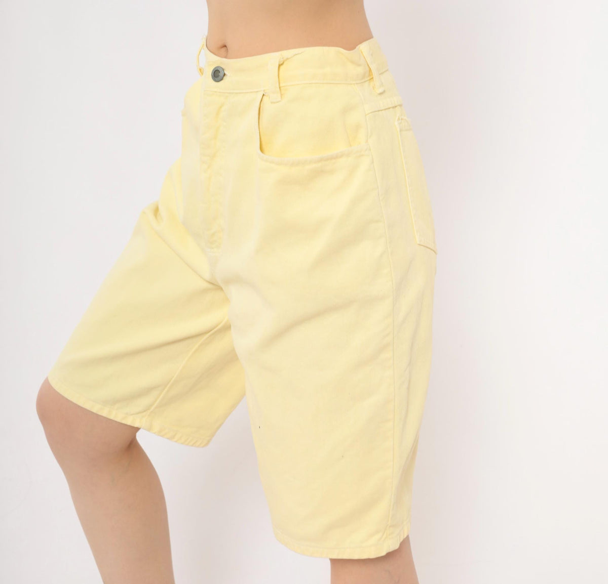 90s Paris Sportclub Yellow Denim Shorts High Waisted Cotton Bermuda Medium