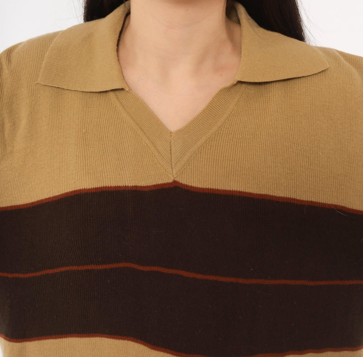 80s Alfie California Striped Polo Sweater Brown Tan Rust Medium