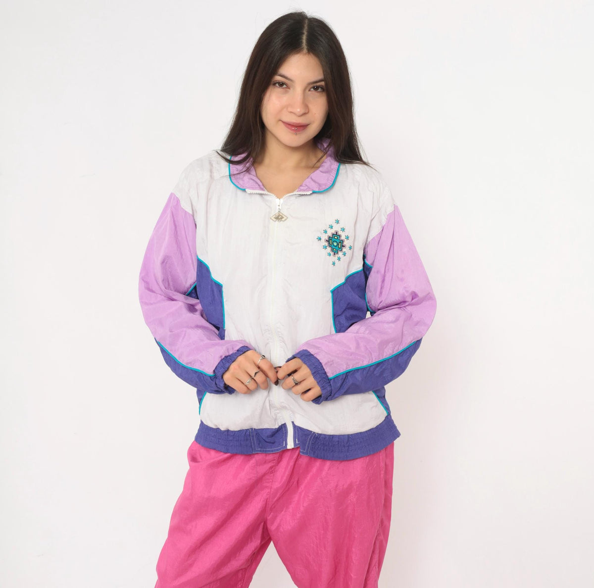 90s Santolina Bay Windbreaker Color Block Southwestern Embroidered Small