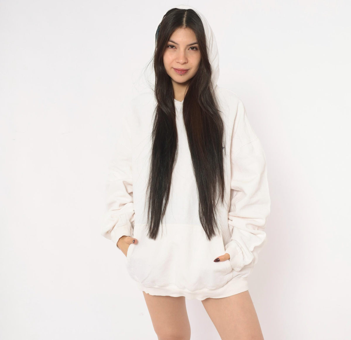 90s Side Out Hoodie Cream Embroidered Logo Raglan Pullover Extra Large XL