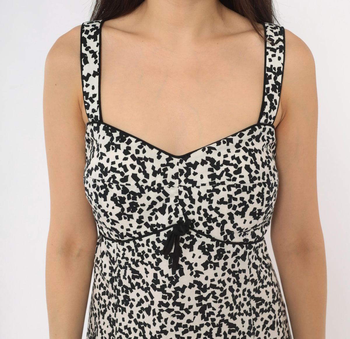 Y2K R & K Originals Abstract Speckle Print Dress White Black Sweetheart Neckline Large L