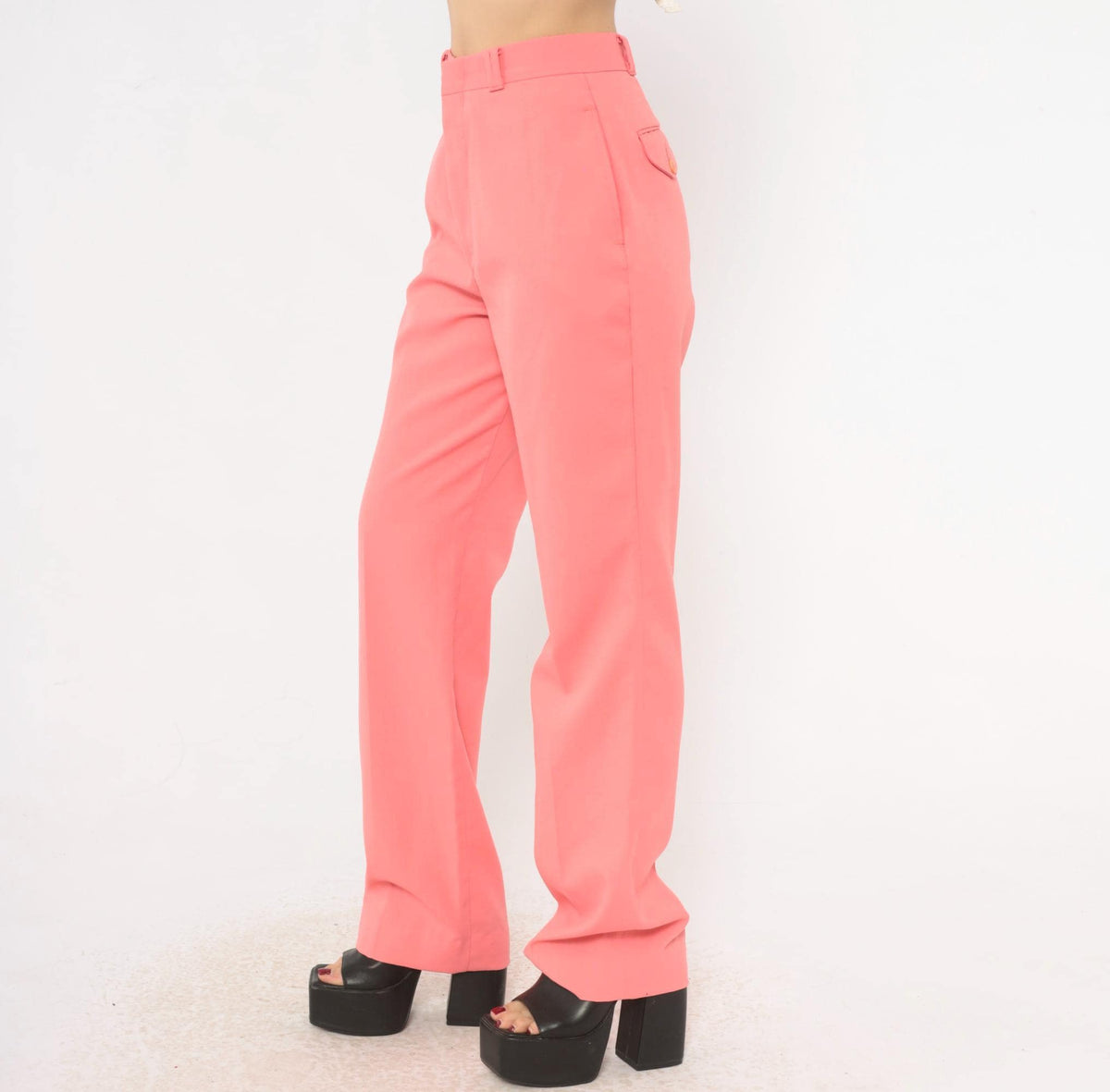 70s Funny Girl Peach High-Waist Straight Trousers Pleated Front Small