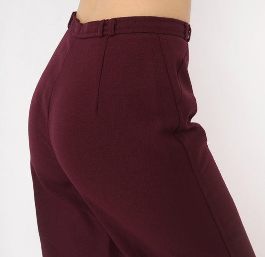 70s Panther Burgundy High-Waist Wide-Leg Trousers Disco Small S