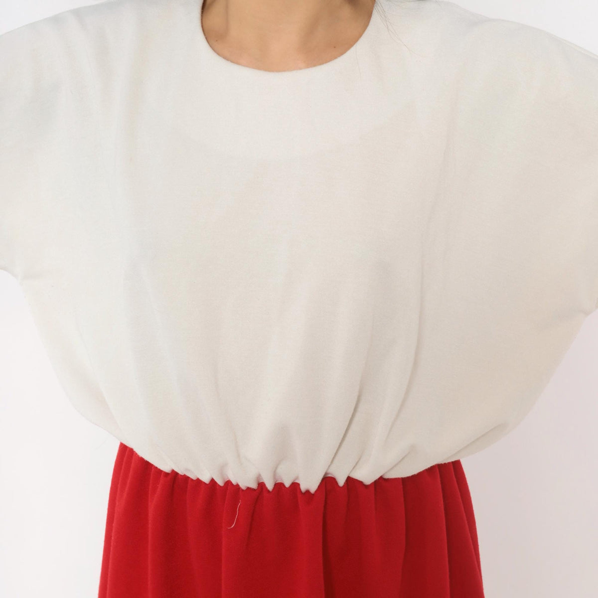 80s Leslie Fay Colorblock Dress White Red Gathered Waist Knee-Length Plus Size 1X