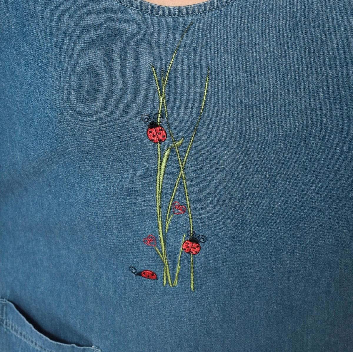 90s Blair Ladybug Embroidered Denim Shift Dress Blue Knee-Length Extra Large