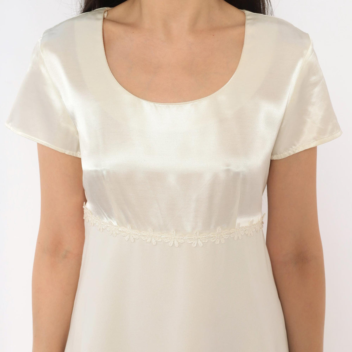 90s Byer Too! Babydoll Dress Cream Satin Empire Waist Chiffon Mini Small S