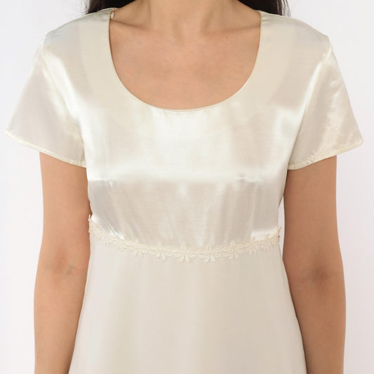 90s Byer Too! Babydoll Dress Cream Satin Empire Waist Chiffon Mini Small S