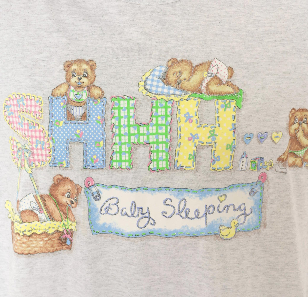 90s New Addition Maternity Sleep Shirt Grey Teddy Bear Graphic Medium