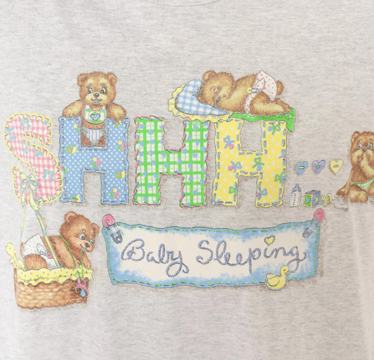 90s New Addition Maternity Sleep Shirt Grey Teddy Bear Graphic Medium